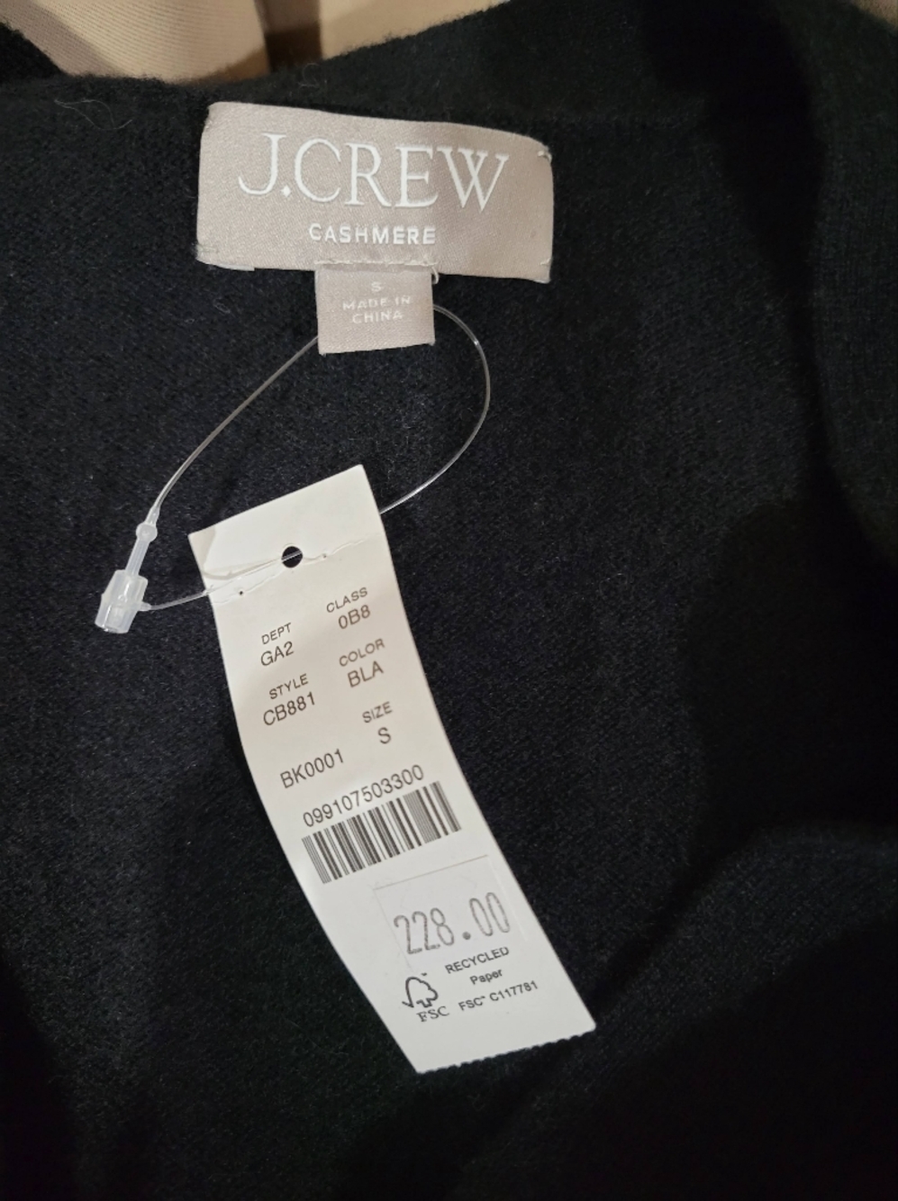 J Crew Cashmere patch-pocket cardigan CB881 Size S NWT Black - Picture 7 of 7